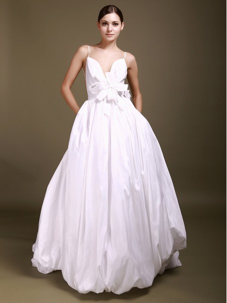 Ball Gown Deep V-neck Spaghetti Straps Backless Taffeta Wedding Dresses 00101003