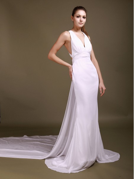 Trumpet/Mermaid V-neck Crossed Back Chiffon Wedding Dresses 00101013 Trumpet/Mermaid V-neck Crossed Back Chiffon Wedding Dresses 00101013