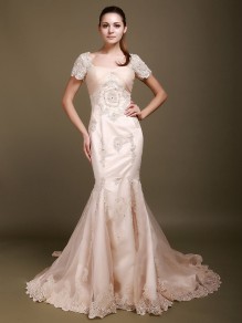 Trumpet/Mermaid Short Sleeve Wedding Dresses 00101015