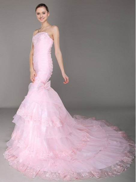 Trumpet/Mermaid Strapless Wedding Dresses 00101016