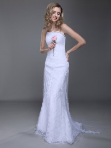 Sheath/Column Strapless Lace Wedding Dresses 00101017
