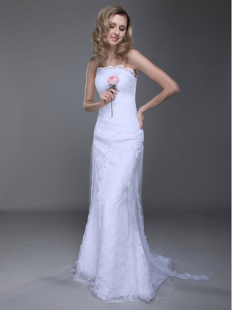 Sheath/Column Strapless Lace Wedding Dresses 00101017