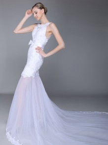 Trumpet/Mermaid Tulle Lace Wedding Dresses 00101020