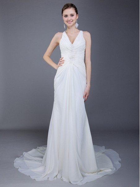Sheath/Column V-neck Chiffon Wedding Dresses 00101028
