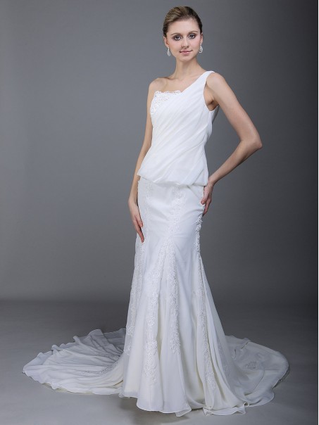 Sheath/Column One Shoulder Chiffon Wedding Dresses 00101030