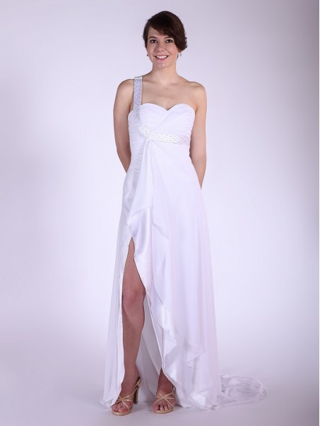 Sheath/Column One Shoulder Chiffon Wedding Dresses 00101036