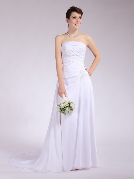 Sheath/Column Strapless Chiffon Wedding Dresses 00101038