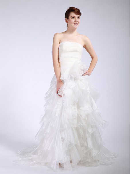 Ball Gown Strapless Organza Tiered Wedding Dresses 00101043