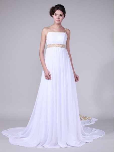 Chiffon Empire Sheath/Column Spaghetti Straps Wedding Dresses 00101044