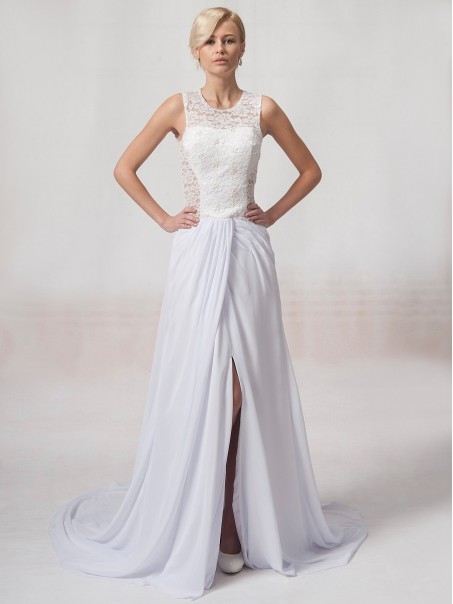 Sheath/Column Scoop Chiffon Wedding Dresses 00101045