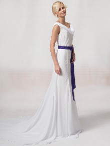 Simple Sheath/Column V-neck Chiffon Wedding Dresses 00101046