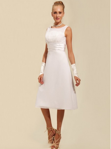 A-line Tea-length Chiffon Wedding Dresses 00101091