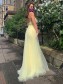 Long Yellow Lace and Tulle Prom Dress Formal Evening Gowns with Beads 901001