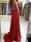 A-Line V Neck Long Prom Dresses Formal Evening Gowns with Slit 901002
