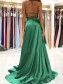 A-Line V Neck Long Prom Dresses Formal Evening Gowns with Slit 901002