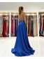 A-Line V Neck Long Prom Dresses Formal Evening Gowns with Slit 901002