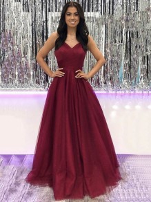 Long Burgundy V Neck Sparkle Tulle Prom Dress Formal Evening Gowns 901007 Long Burgundy V Neck Sparkle Tulle Prom Dress Formal Evening Gowns 901007