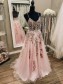 A-Line Long Pink Prom Dresses Formal Evening Gowns with Lace Appliques 901011