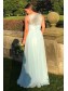 Long Blue Chiffon and Lace Prom Dresses Formal Evening Gowns 901016