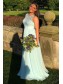 Long Blue Chiffon and Lace Prom Dresses Formal Evening Gowns 901016