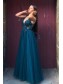 Long Navy Blue V Neck Lace and Tulle Prom Dresses Formal Evening Gowns with Beads 901017