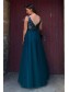 Long Navy Blue V Neck Lace and Tulle Prom Dresses Formal Evening Gowns with Beads 901017