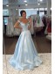 A-Line Long Yellow Satin Prom Dresses Formal Evening Gowns with Pockets 901019