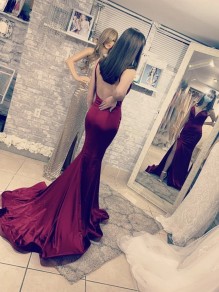 Mermaid Backless Long Prom Dresses Formal Evening Gowns 901021