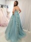 Long Strapless Tulle Prom Dresses Formal Evening Gowns with Lace Appliques 901022