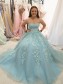 Long Strapless Tulle Prom Dresses Formal Evening Gowns with Lace Appliques 901022