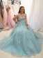 Long Strapless Tulle Prom Dresses Formal Evening Gowns with Lace Appliques 901022