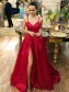 Long Red Satin Prom Dresses Formal Evening Gowns 901027