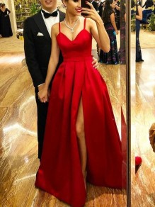 Long Red Satin Prom Dresses Formal Evening Gowns 901027 Long Red Satin Prom Dresses Formal Evening Gowns 901027