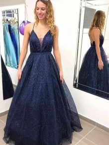 Sparkle Tulle Long Navy Blue Prom Dresses Formal Evening Gowns 901028 Sparkle Tulle Long Navy Blue Prom Dresses Formal Evening Gowns 901028