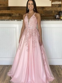 Long Pink Lace and Satin Prom Dresses Formal Evening Gowns 901031 Long Pink Lace and Satin Prom Dresses Formal Evening Gowns 901031