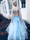 Long Blue Lace and Tulle Prom Dresses Formal Evening Gowns 901032