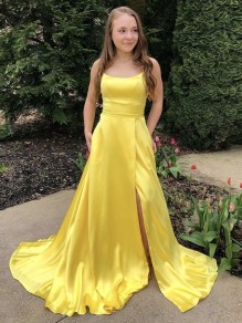 Long Yellow Prom Dresses Formal Evening Gowns with Slit 901037 Long Yellow Prom Dresses Formal Evening Gowns with Slit 901037