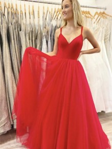 Long Red Tulle Prom Dresses Formal Evening Gowns 901038 Long Red Tulle Prom Dresses Formal Evening Gowns 901038