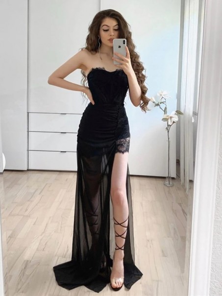 Long Black Sheath Prom Dresses Formal Evening Gowns 901043
