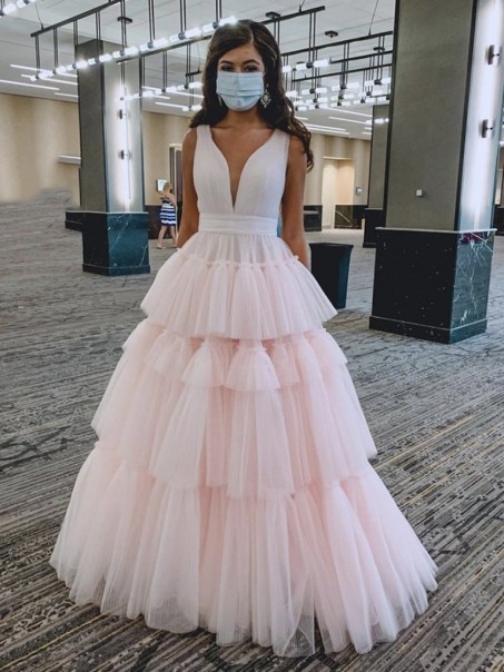 A-Line Long Tulle Prom Dresses Formal Evening Gowns 901047