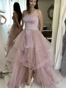 High Low Strapless Tulle Prom Dresses Formal Evening Gowns with Beads 901050 High Low Strapless Tulle Prom Dresses Formal Evening Gowns with Beads 901050
