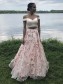 Long Pink Two Pieces Embroidered Prom Dresses Formal Evening Gowns 901051