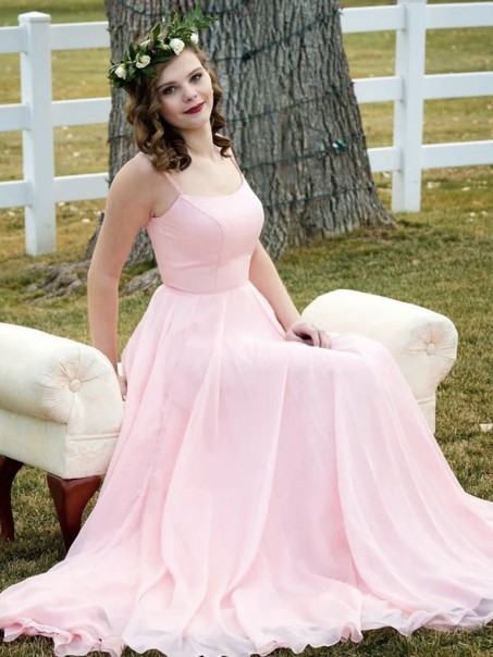 Long Pink Chiffon Prom Dresses Formal Evening Gowns 901053