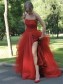 A-Line Strapless Tulle Long Prom Dresses Formal Evening Gowns 901056