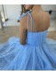 A-Line Blue Sparkle Tulle Prom Dresses Formal Evening Gowns 901059