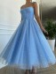 A-Line Blue Sparkle Tulle Prom Dresses Formal Evening Gowns 901059