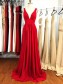 Long Red V Neck Prom Dresses Formal Evening Gowns 901060