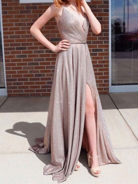 A-Line Sparkle Long Prom Dresses Formal Evening Gowns 901070