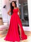 A-Line Spaghetti Straps Long Red Prom Dresses Formal Evening Gowns 901075