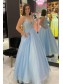 Long Blue Sparkle Tulle Prom Dresses Formal Evening Gowns 901079